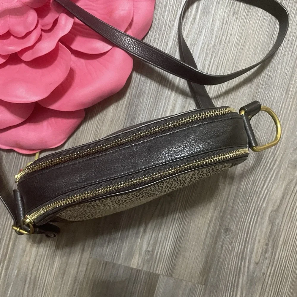 FOSSIL Elle Cheetah Camera‎ Crossbody Bag Cowhide Calf Hair Leather Monogram